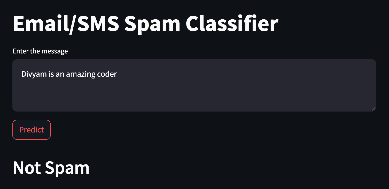 Screenshot of SMS Spam Classifier